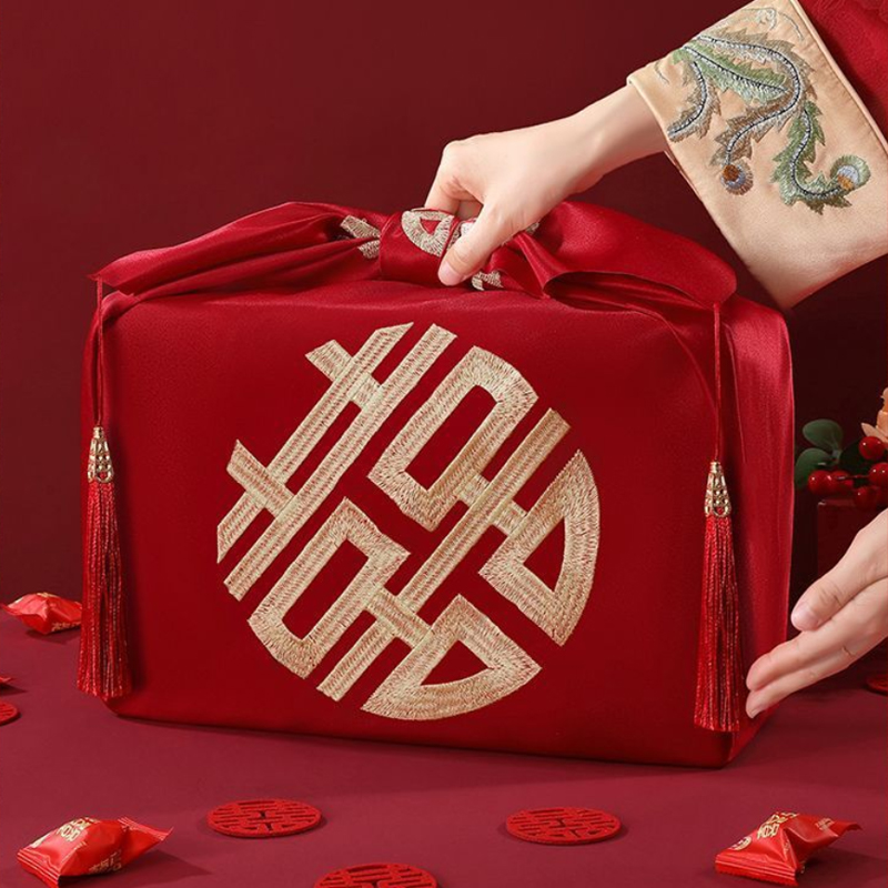 Furoshiki Wrap Cloth - Chinese Style Red Handkerchief Furoshiki Wedding